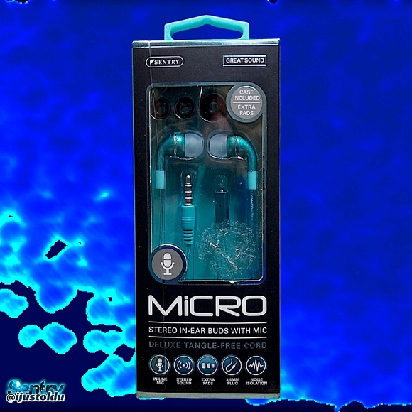 Sentry MICRO Stereo In-Ear Buds with Mic | Teal | Deluxe Tangle-Free Cord - Picture 2 of 13